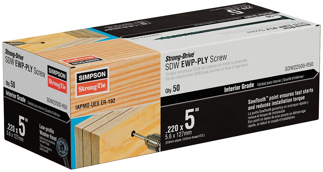 SIMPSON Low Profile Wood Screws, 5 in., 50/pack