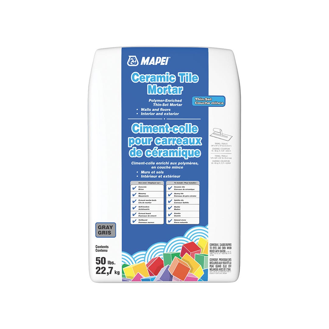 Ceramic Tile Mortar, gray, 50 Lbs