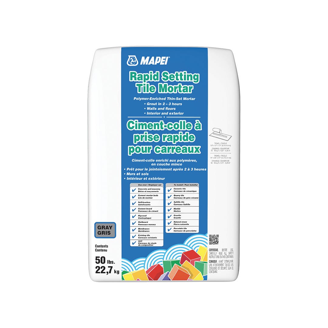 Rapid Setting Tile Mortar, gray, 50 lbs
