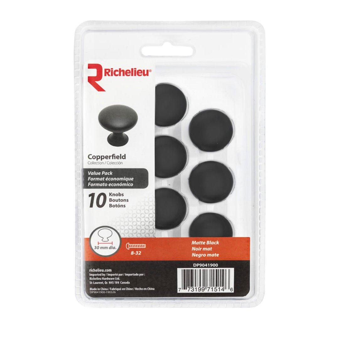 Contemporary Metal Buttons, 30 mm, Matte Black, 10/Pack