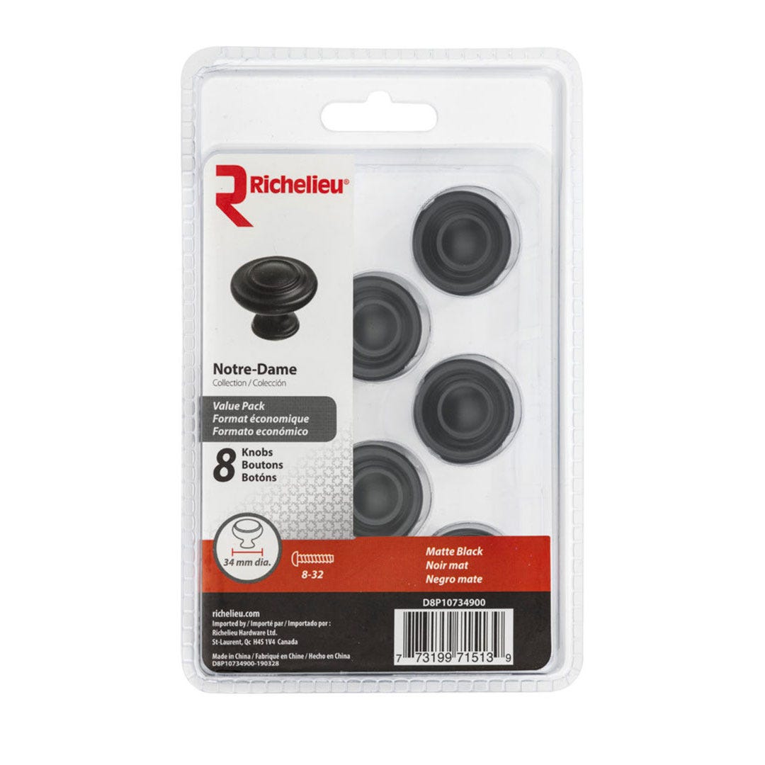 Traditional Metal Buttons, 34 mm, Matte Black, 8/Pack