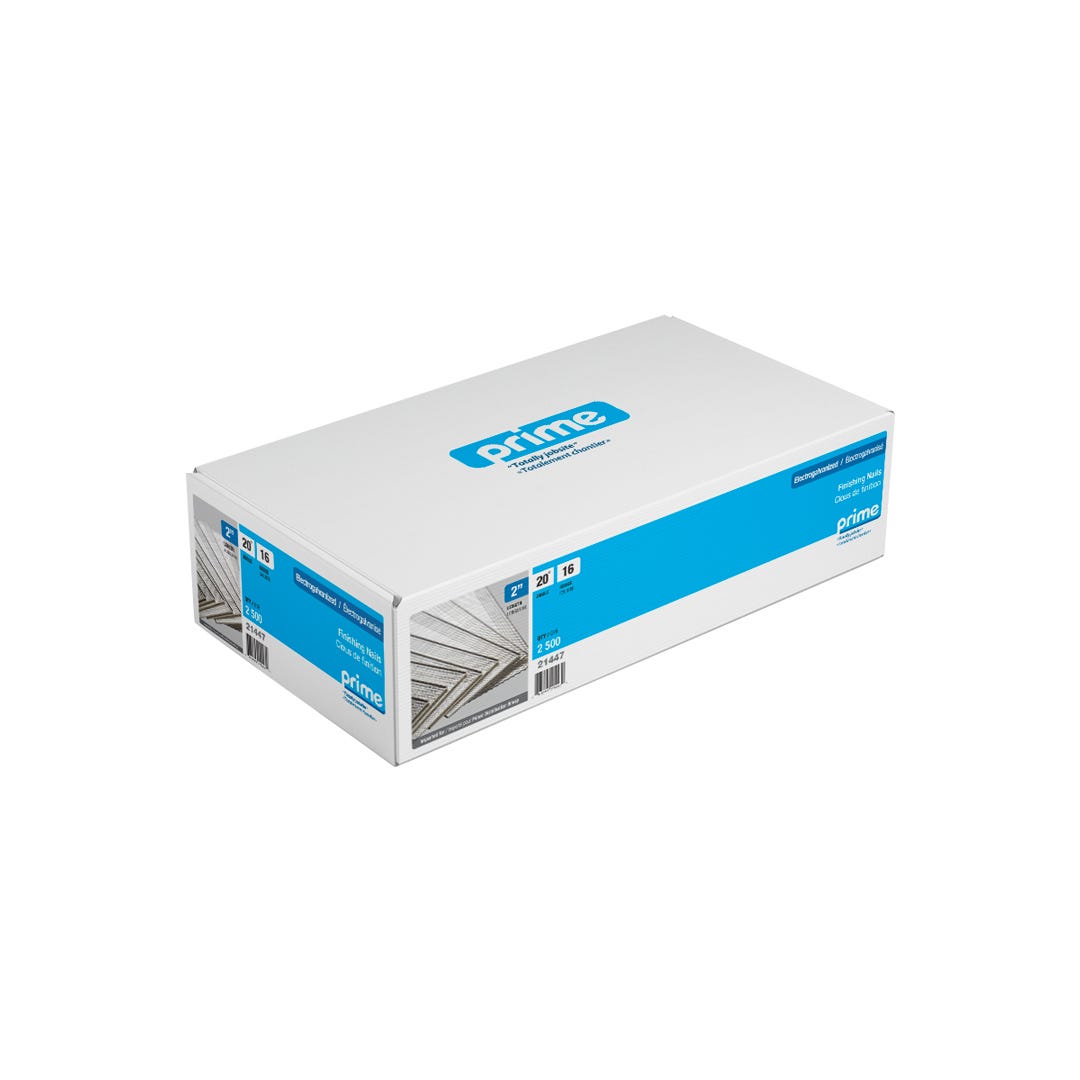 Angle Brad Nails, Electrogalvanized, 16G, 20°, 2 in., 2500/Box