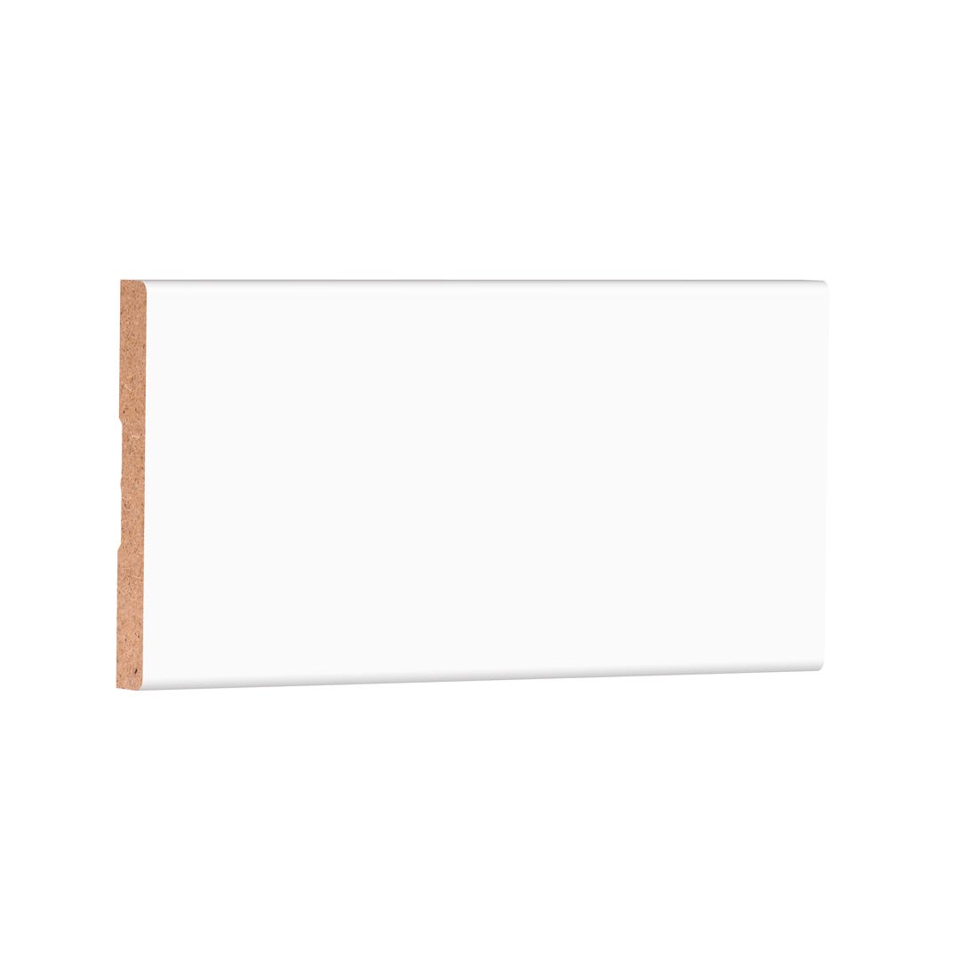MDF Baseboard, Primed White, 7/16 in. x 3-1/2 in. x 10 ft., 8/Pack