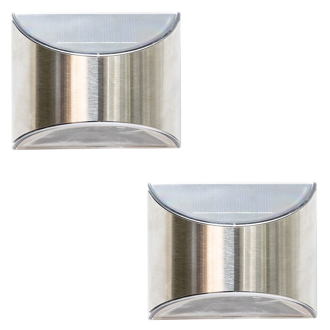Set of 2 Solar Wall Lights, Stainless Steel