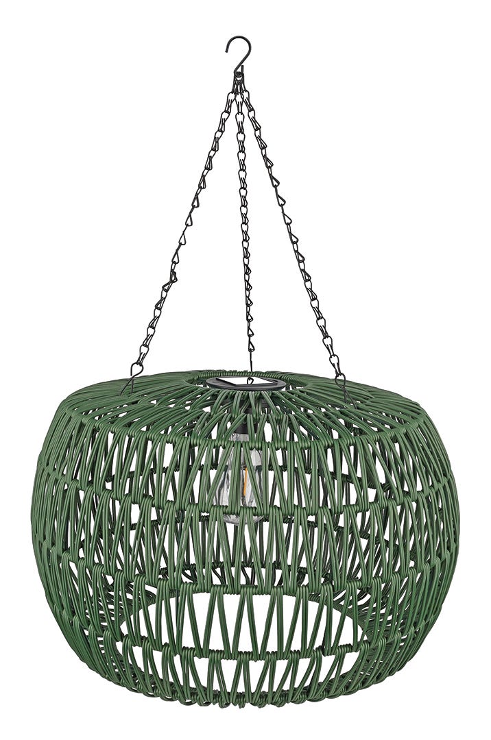 Solar Pendant Light in Rattan, Green, Warm White LED