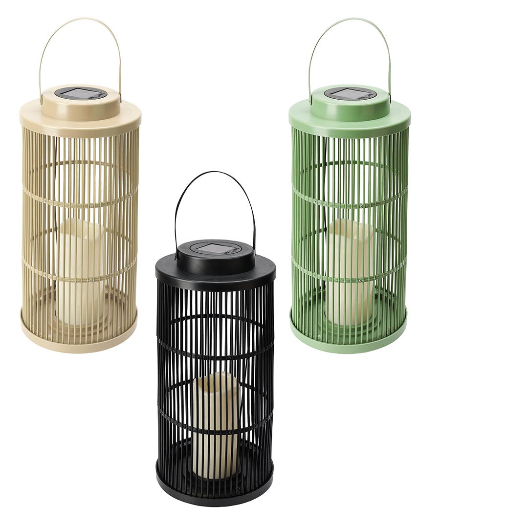 Solar Lantern with LED Candle, 3 Assorted, Warm White