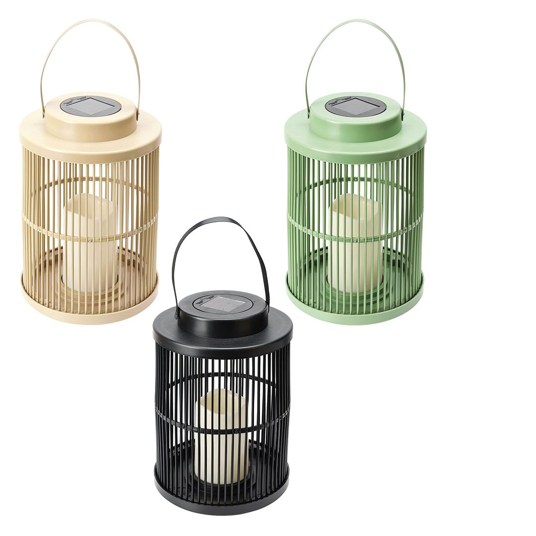 Solar Lantern with LED Candle, 3 Assorted, Warm White