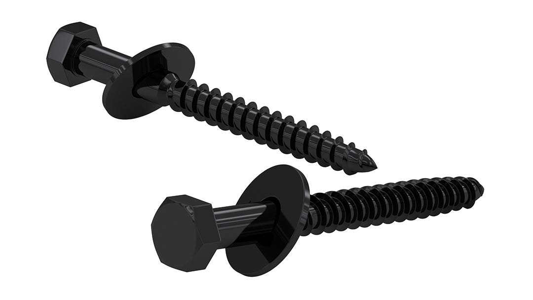 Black Hex Head Bolt with Washer, Coarse Thread, Lag Point - 1/2 in. x 6 in.