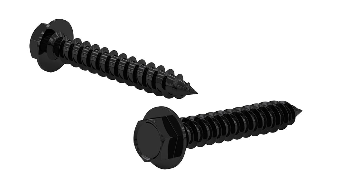 Black Hex Washer Head Screw, Self-Tapping Thread, Type A Point - Rustproof Finish - 3/4 in.