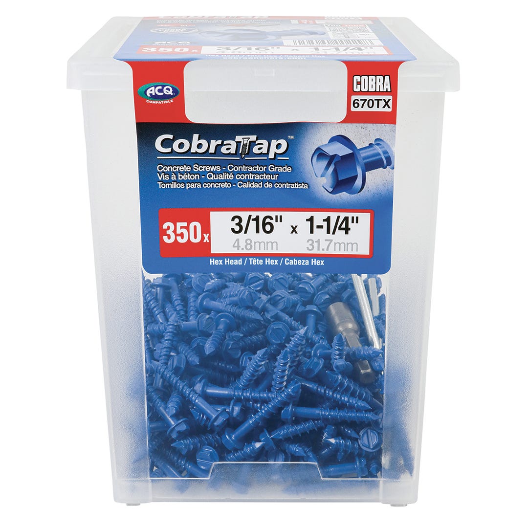 Concrete Hex Head Screws, 3/16 in. x 1-1/4 in., 350/pack