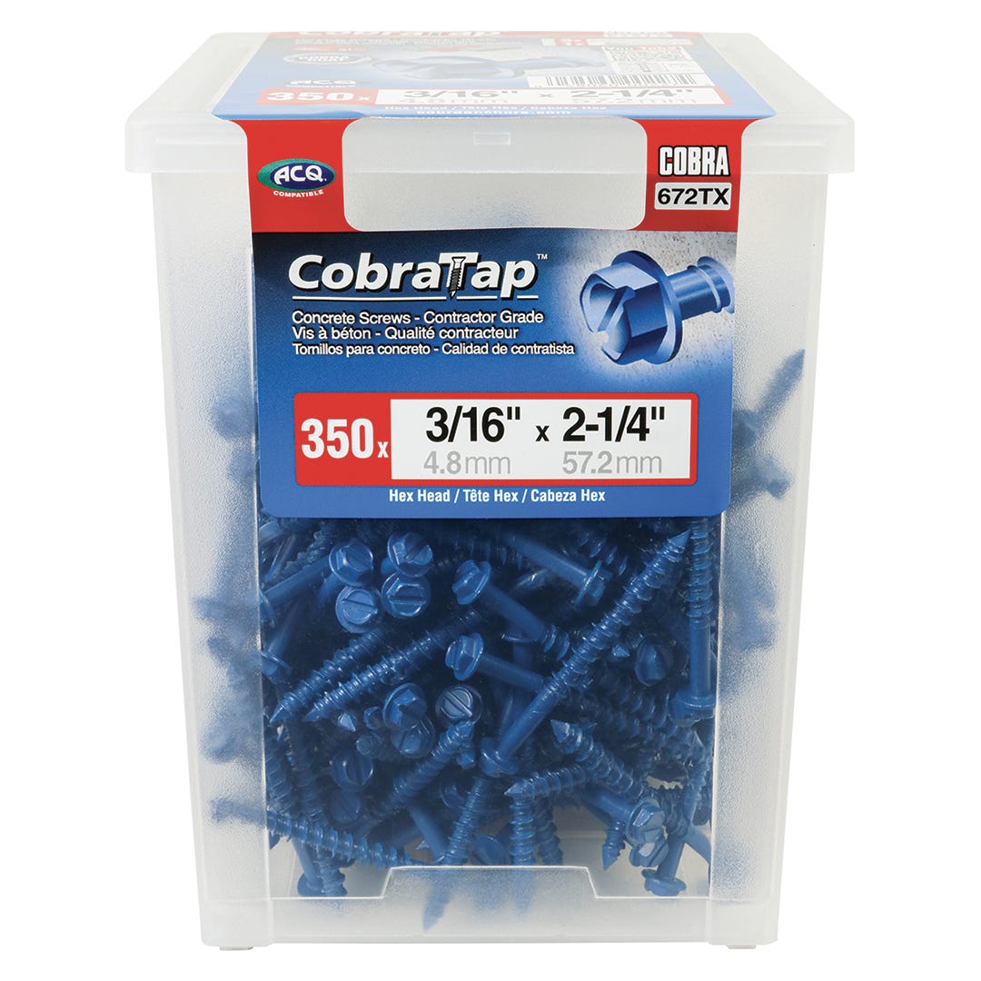 Concrete Hex Head Screws, 3/16 in. x 2-1/4 in., 350/pack