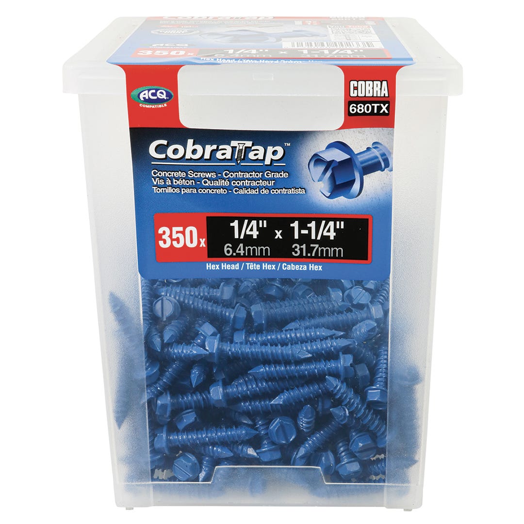 Concrete HEX Head Screws, 1/4 in. x 1-1/4 in., 350/pack, Blue