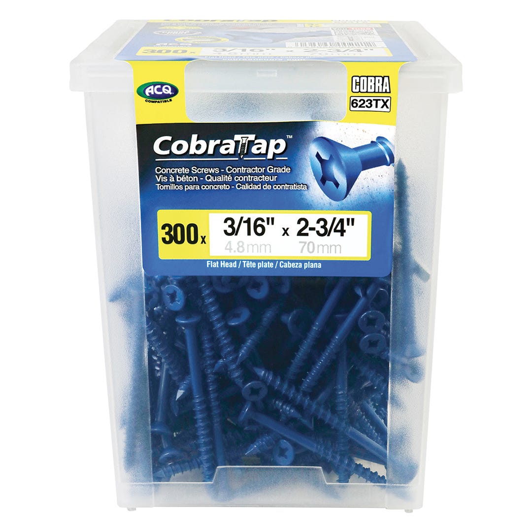 Concrete Flat Head Screws, 1/4 in. x 2-1/4 in., 350/pack