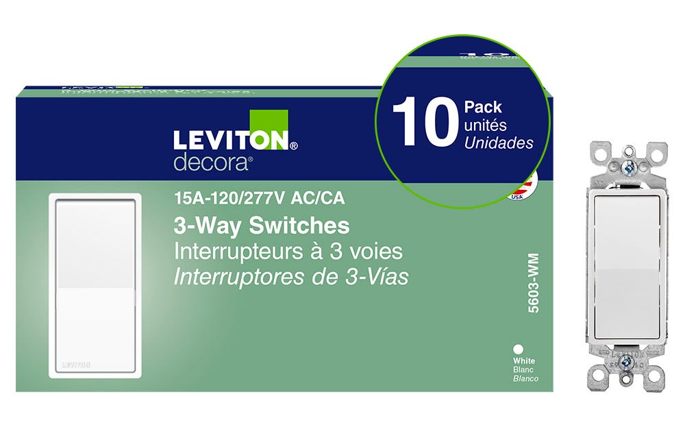 DECORA Switch, 3-Way, White, 10/Pack