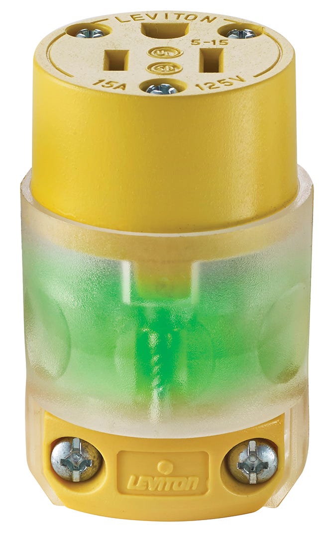 PVC Connector, 15 A, 125 V, Yellow With LED