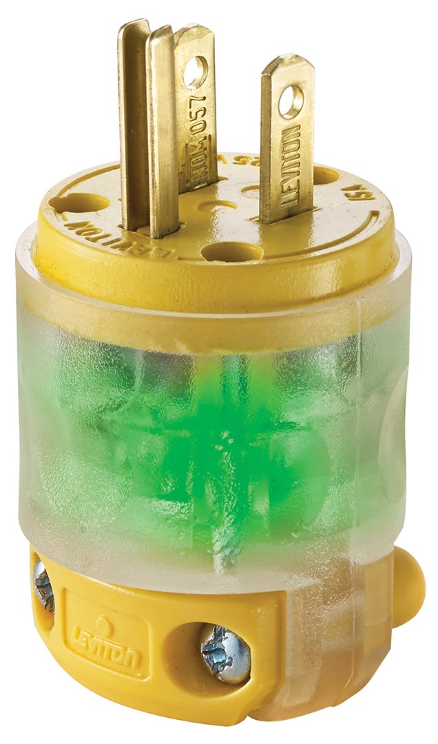 PVC Plug, 15 A, 125 V, Yellow With LED