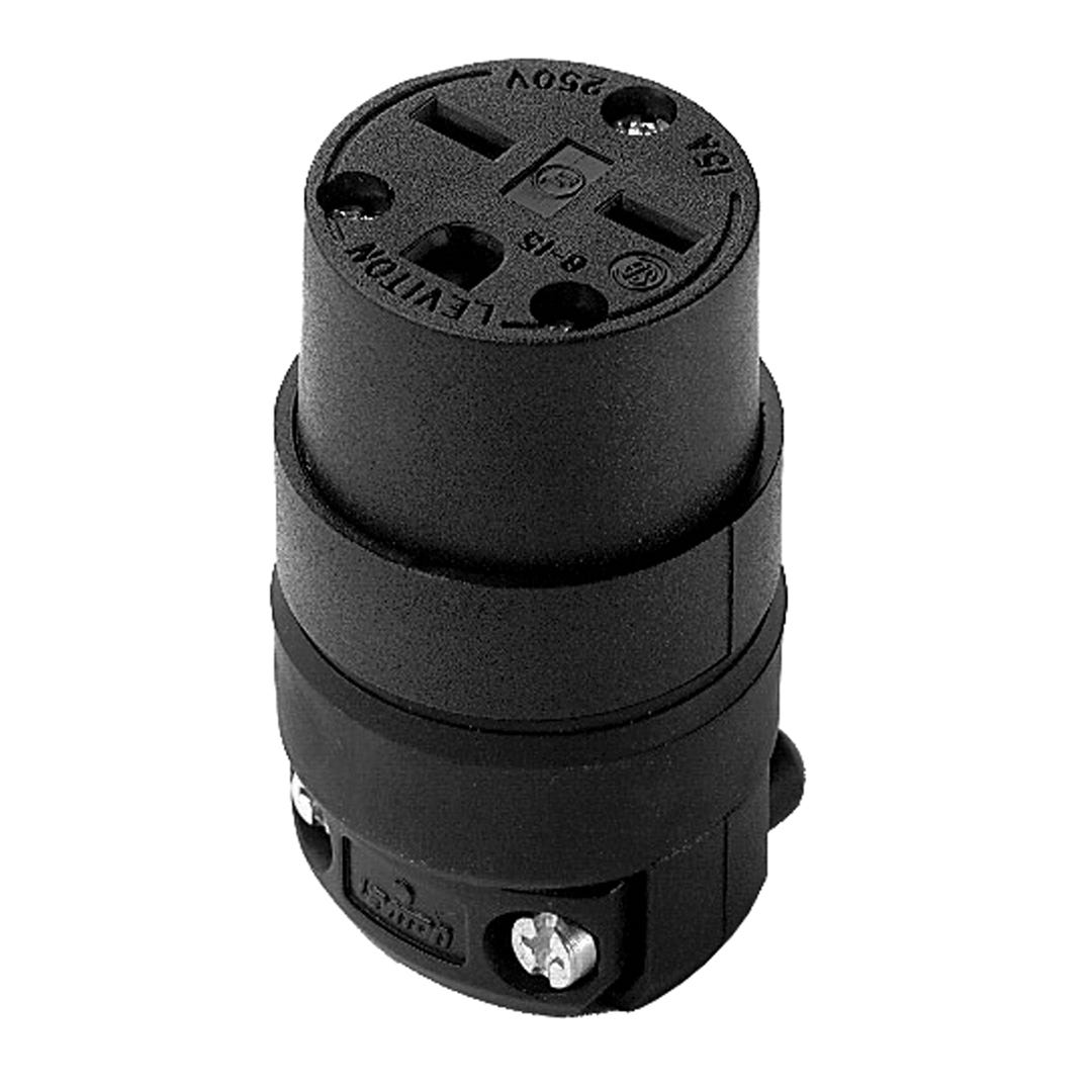 Rubber Connector, 15 A, 250 V, Black