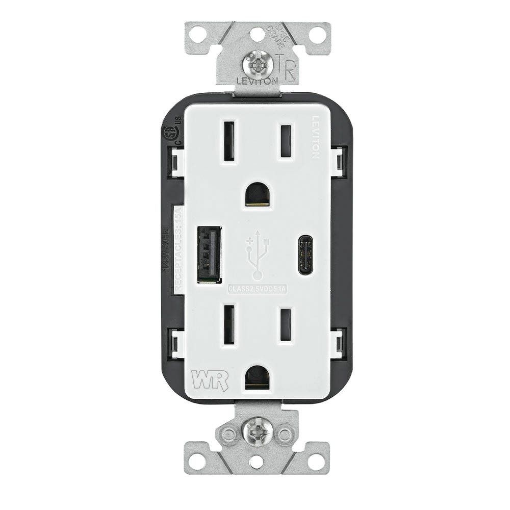 Weather-Resistant USB Outlet, Type-A/Type-C, White