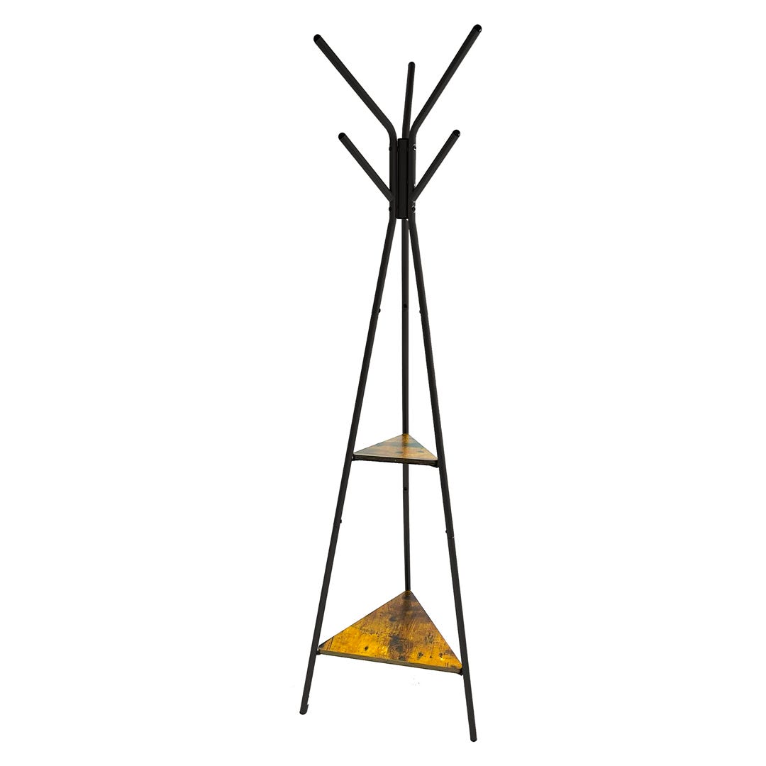 Coat Rack with Small Shelves, 18 in. x 71 in. x 18 in., Black