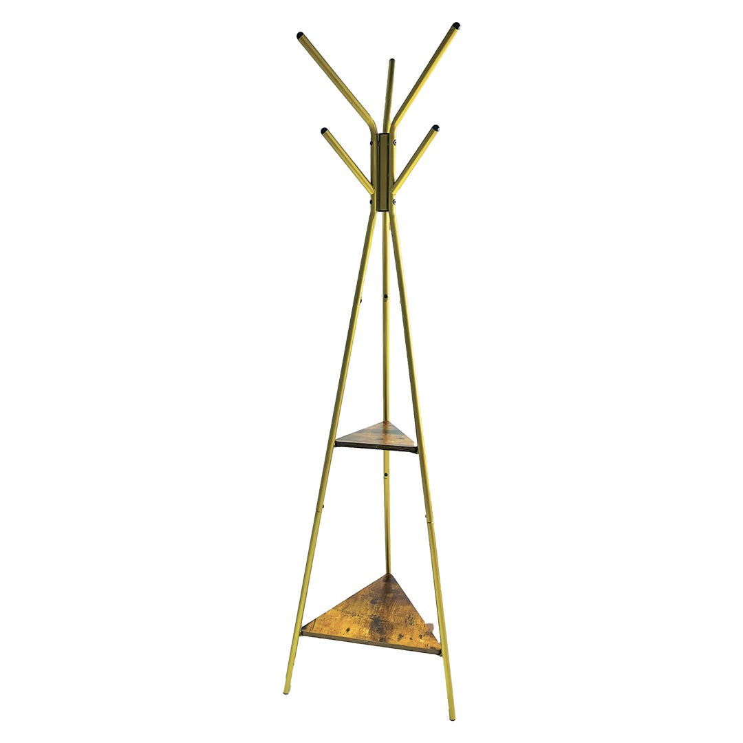 Coat Rack with Small Shelves, 18 in. x 71 in. x 18 in., Gold