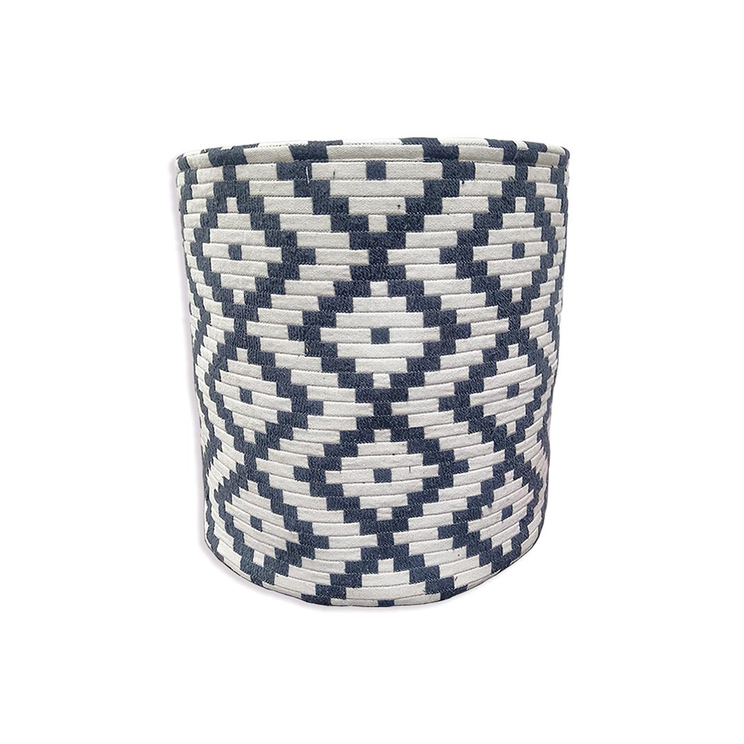Set of 3 Cotton Baskets with Pattern, Small, Medium, Large, Charcoal/Natural