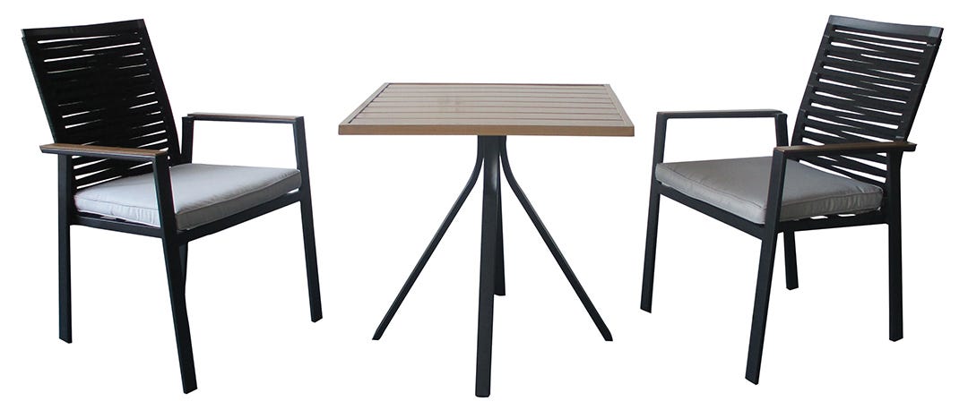 LOUISIANA Bistro Set, 3 Pieces, Black/Natural