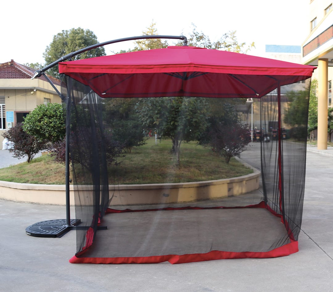 ROMA Offset Patio Umbrella with Mosquito Net, Red