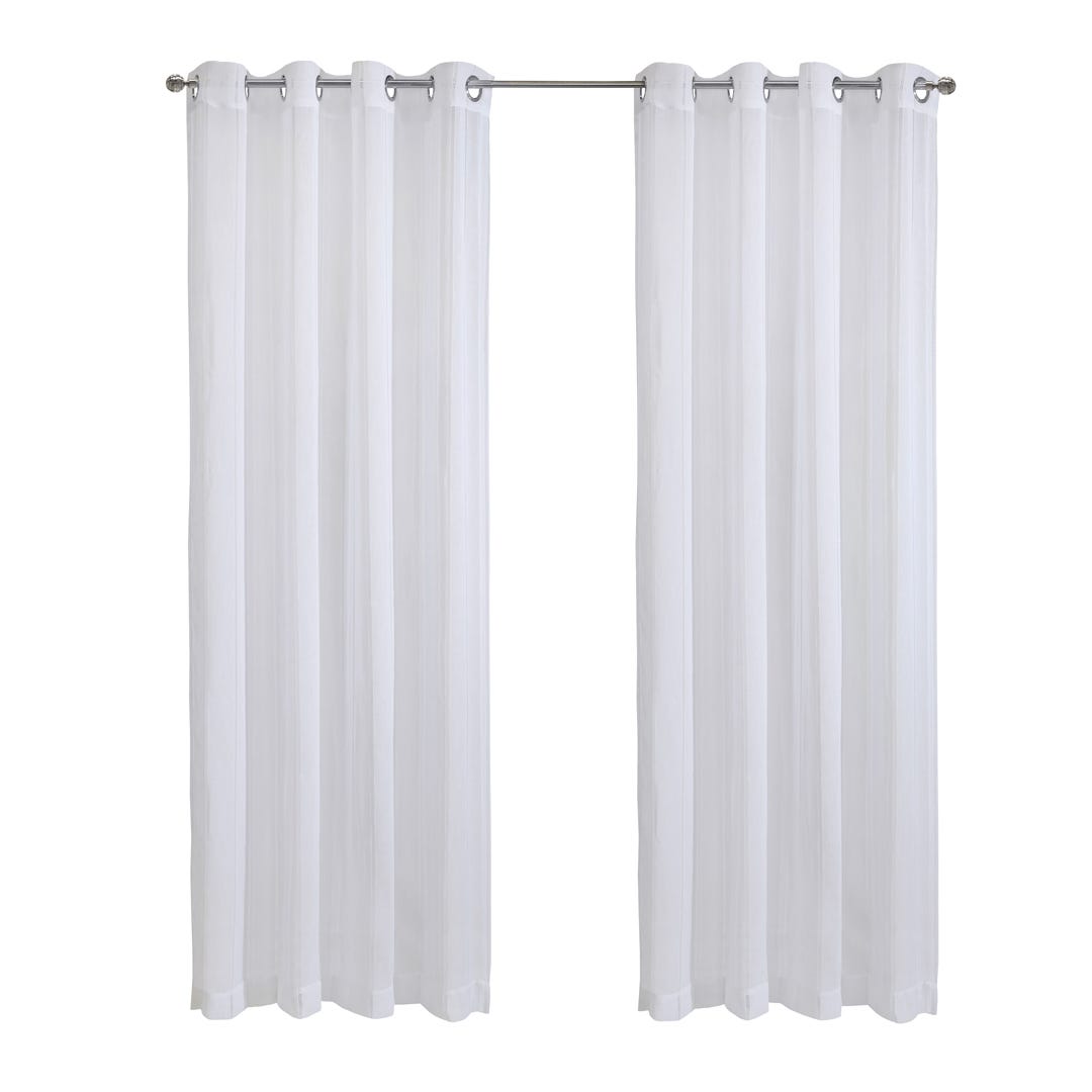 BROADWAY Faux Linen Stripe Grommet Curtain, White, 84 in.