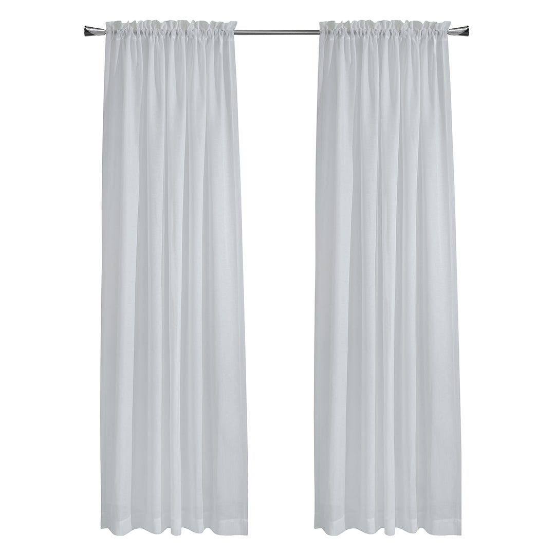 COTE D'AZUR Rod Pocket Faux Linen Curtain, White, 84 in.