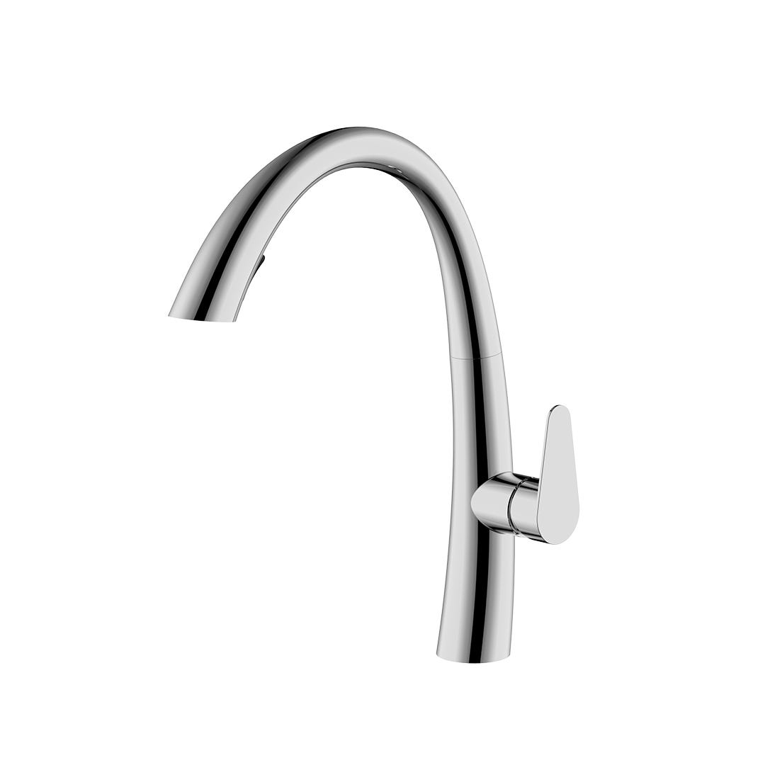 BASSA Kitchen Faucet, Retractable Spout, Chrome