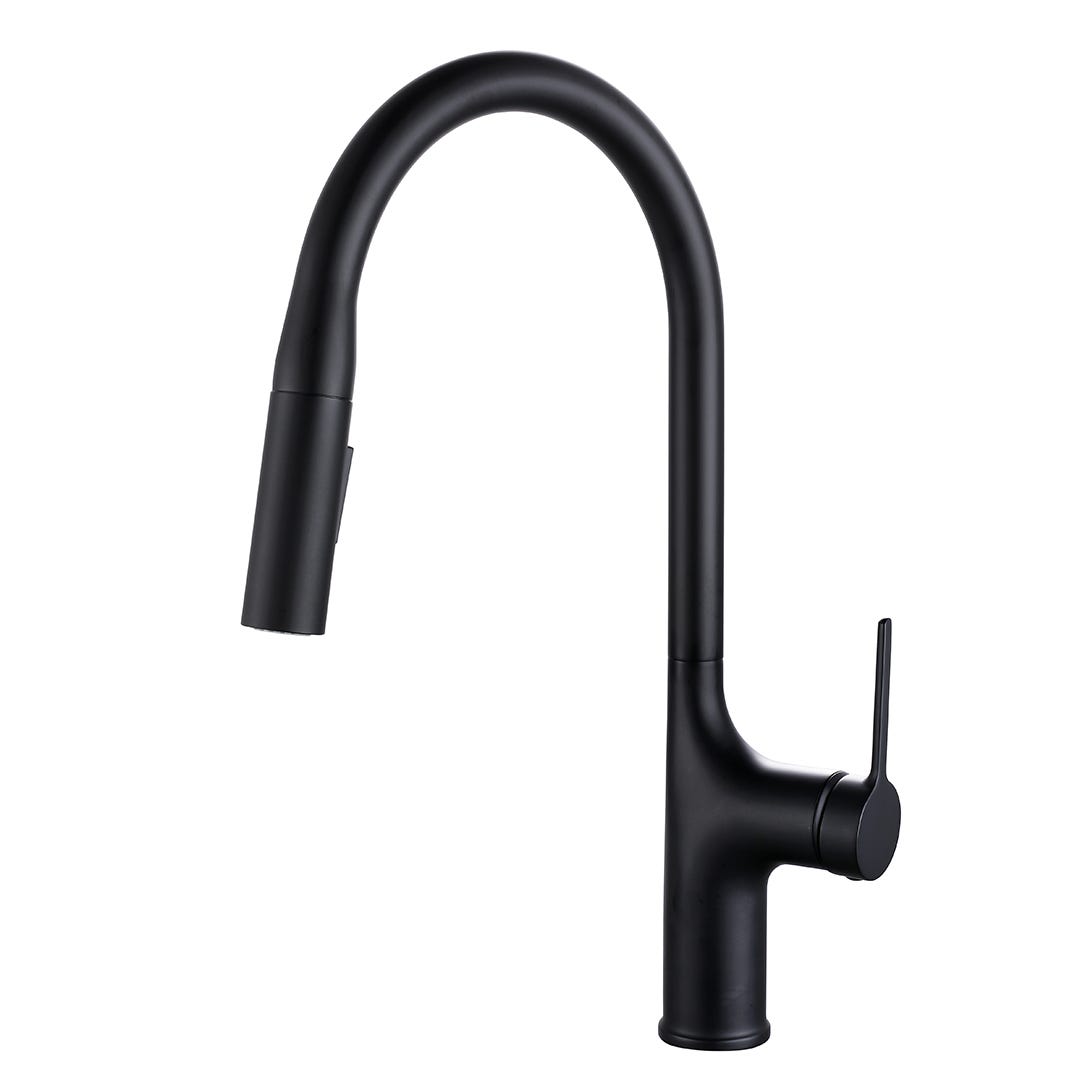 TEGA Kitchen Faucet, Retractable Spout, Matte Black