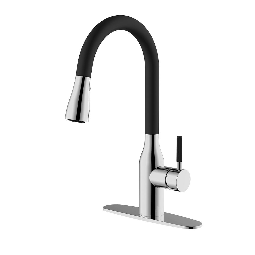 DÉBO Kitchen Faucet, Retractable Spout, Chrome and Matte Black
