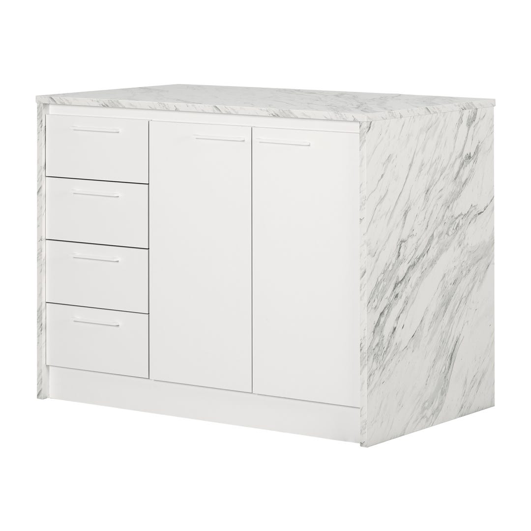 MYRO Kitchen Island, faux marble and white