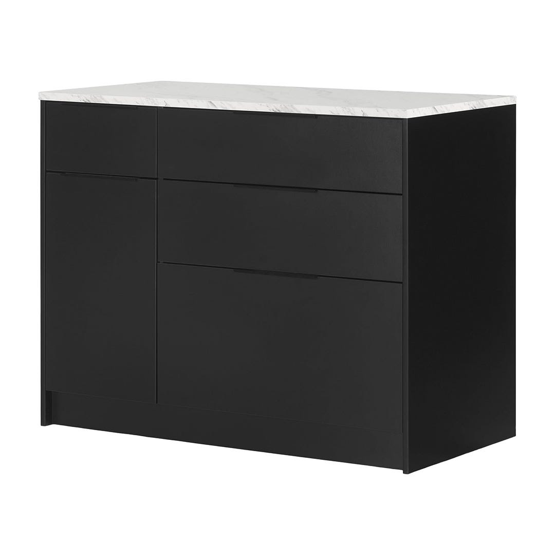 OLIO Kitchen Island, faux marble and black