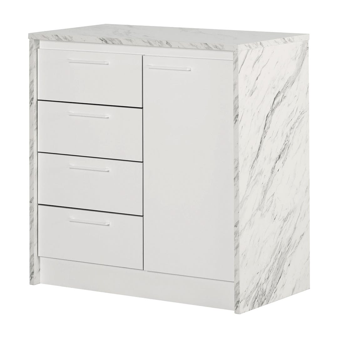 MYRO Compact Kitchen Island with Storage, White Faux Marble