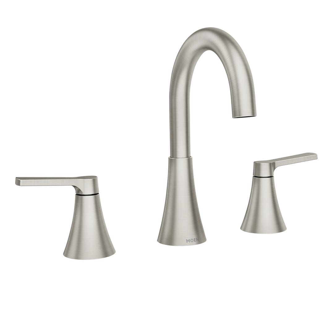 MIKAH Bathroom Sink Faucet, 2 Handles with 8-inch Center High-Arc Spout, Brushed Nickel