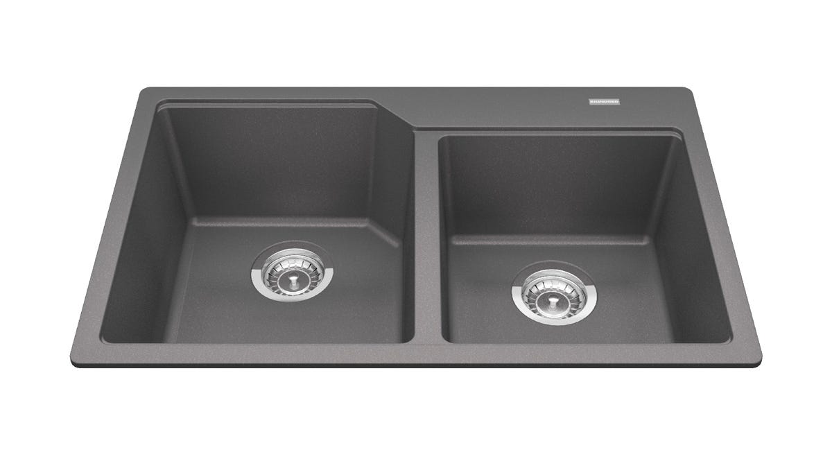 Granite Kitchen Sink, Double Bowl, KINDRED, grey stone