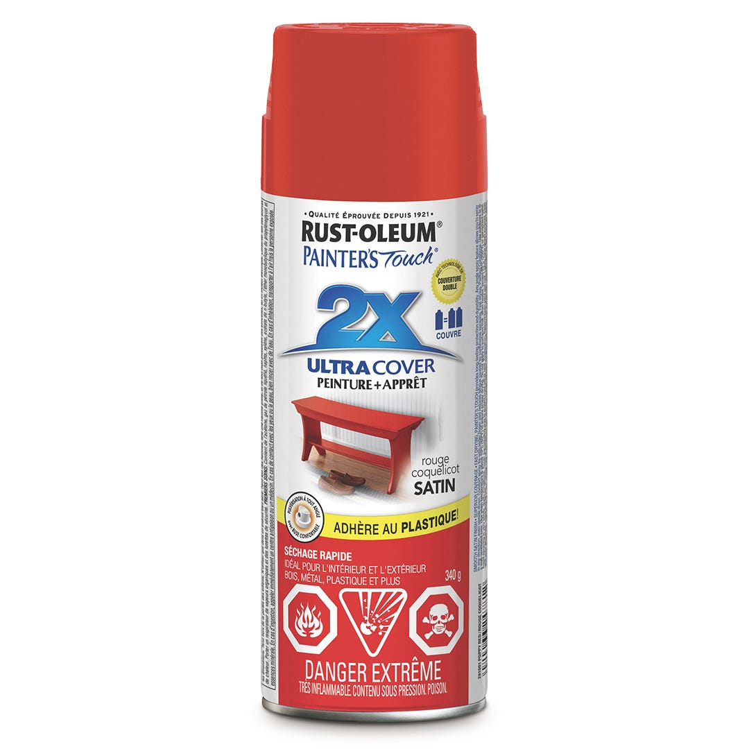 ULTRA COVER 2X Spray Paint, Interior/Exterior, Satin Poppy Red, 340 g
