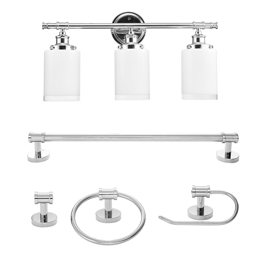 FREYA Bathroom Lighting and Accessories Set, Chrome