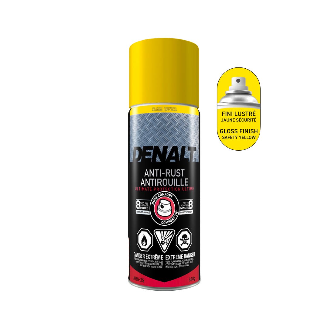 Spray Rust Paint, Alkyd, Gloss Safety Yellow, 340 g