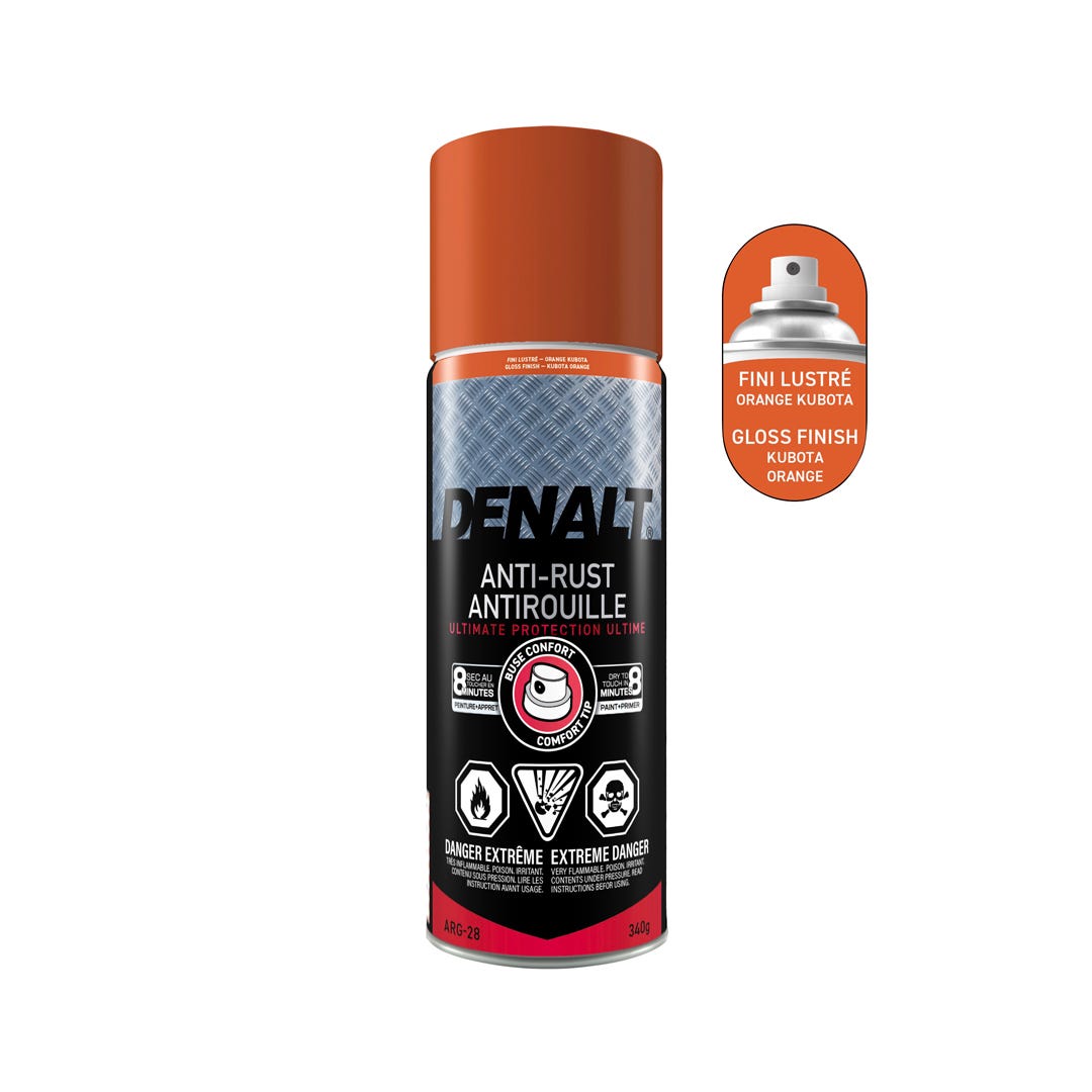 Spray Rust Paint, Alkyd, Gloss Kubota Orange, 340 g