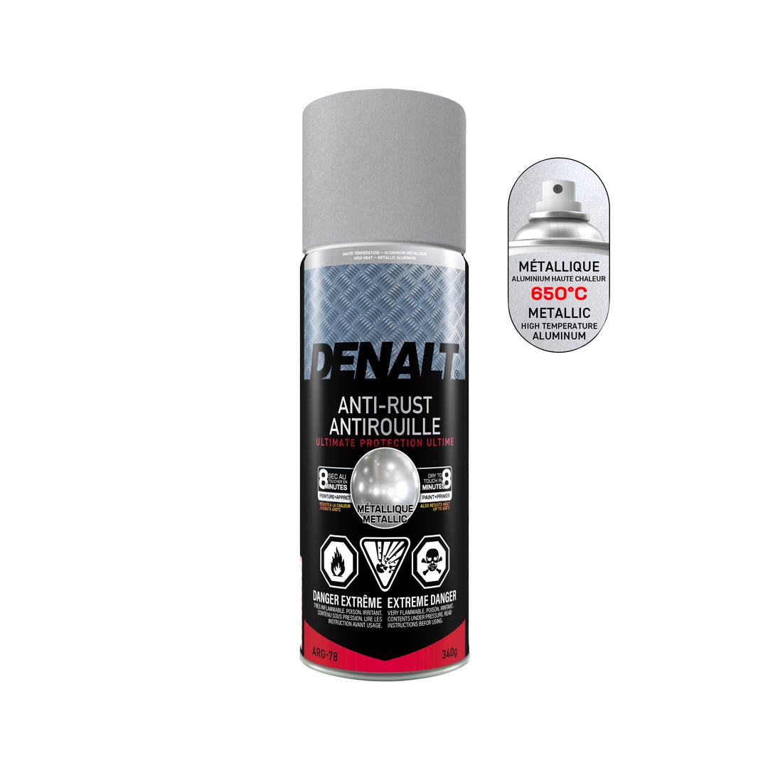Spray Rust Paint, Alkyd, Hight Heat, Metallic Aluminum, 340g