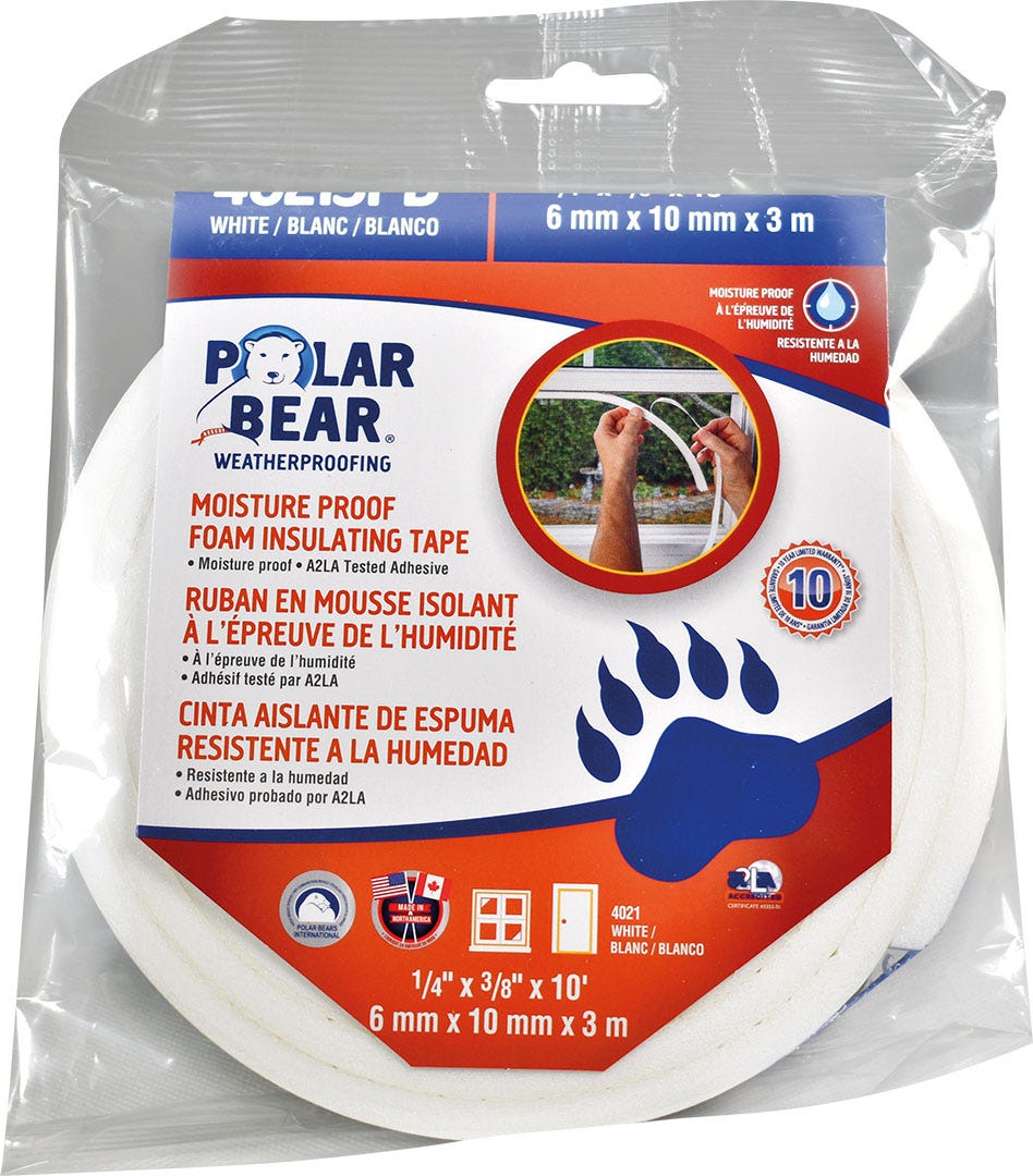 10 ft Moisture Proof White Insulating Foam Tape (1/4 X 3/8 inch)