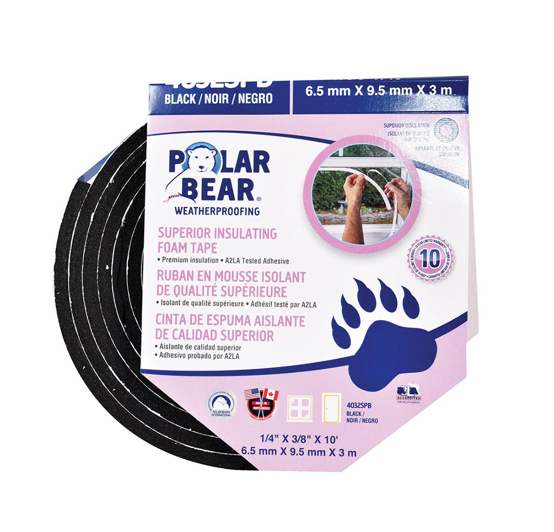 10 ft Superior Black Insulating Foam Tape (1/4 X 3/8 inch)