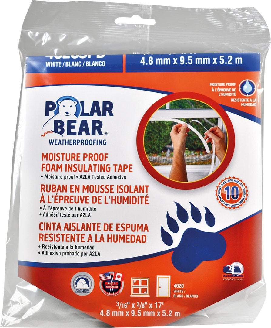 16.4 ft Moisture Proof White Insulating Foam Tape (3/16 X 3/8 inch)