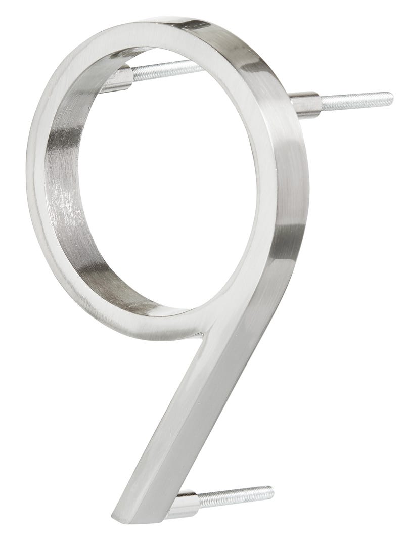 Floating House Number #9, 5 in, Satin Nickel