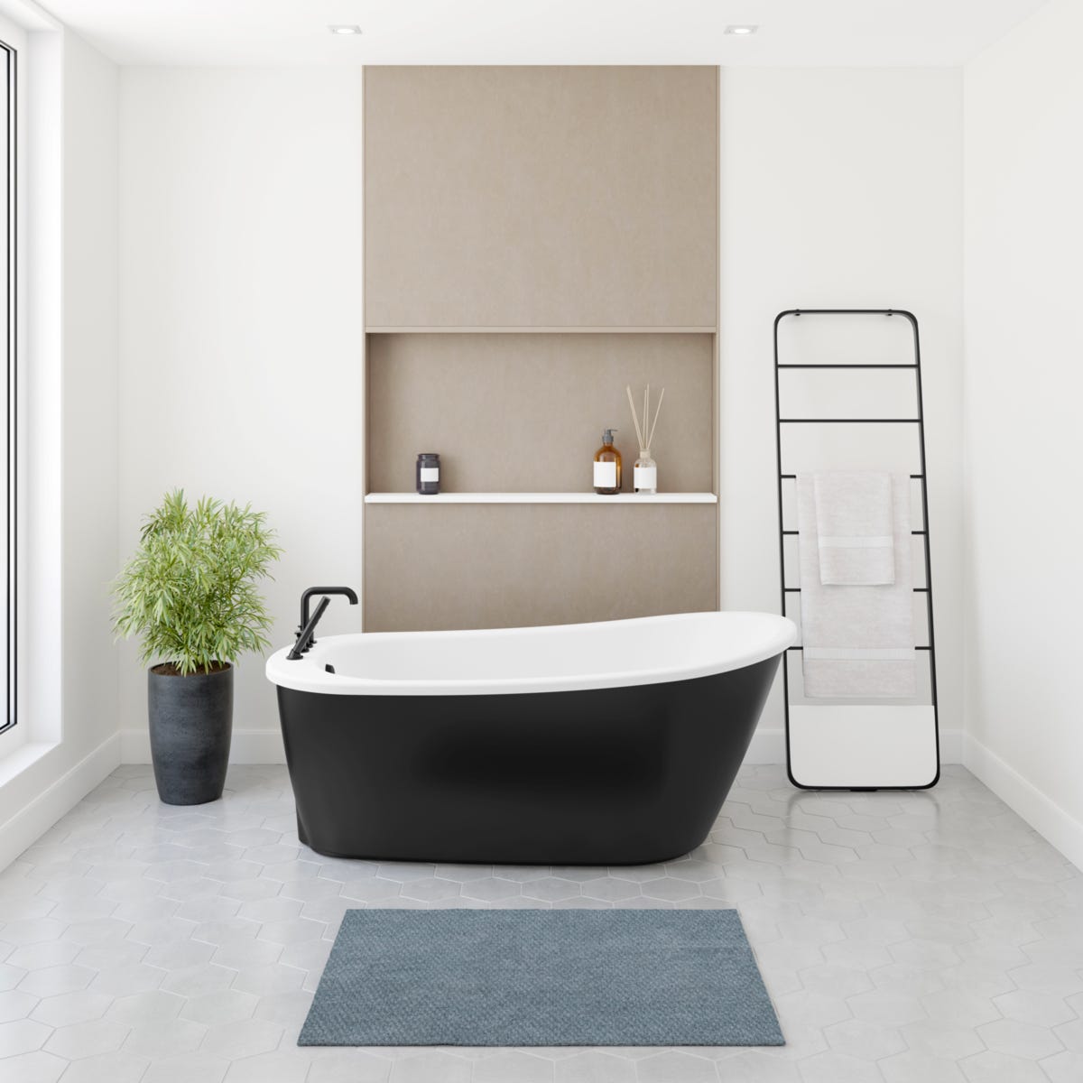 Freestanding Bathtub with Skirt and Reversible Drain