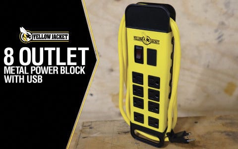 Metal Power Strip, 8 outlets, 6 ft., Yellow