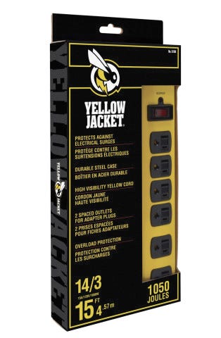 Metal Power Strip, 6 outlets, 15 ft., Yellow