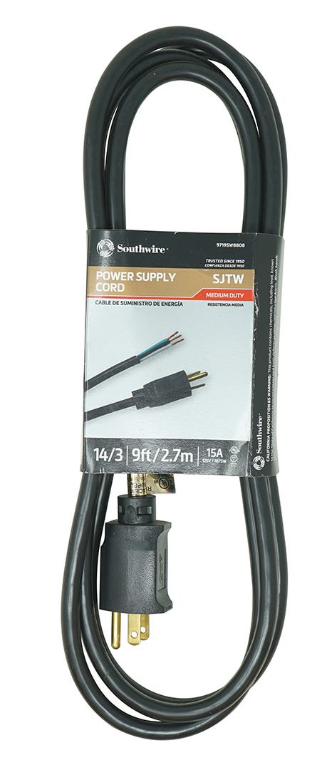 Replacement Power Cord, 14/3, 9 ft.